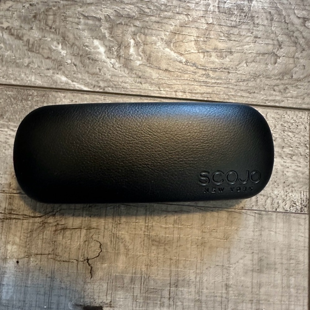 SCOJO NEW YORK‎ PREMIUM  BLACK LEATHER 6" HARD CASE Sunglasses Eyeglasses
